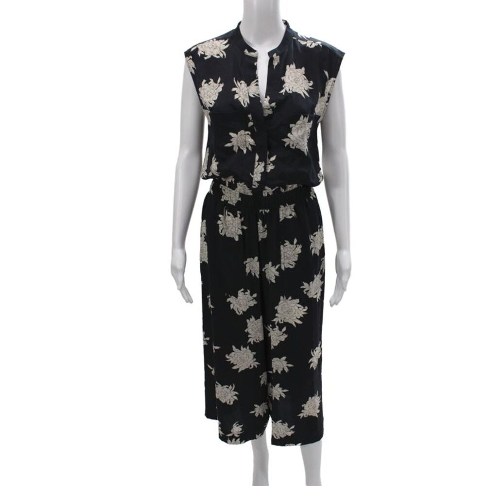 Vince Women Black Silk Sleeveless V-Neck Jumpsuit Size S